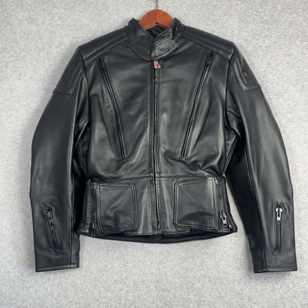 VTG Hein Gericke Leather Motorcycle Jacket Size 36 Black Thermoliner ZIPS